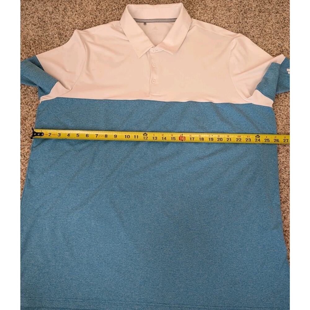 Adidas Men’s 2XL White Blue Color block Performance Golf Polo Stretch Breathable - Picture 7 of 9